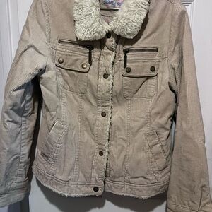 Kids Beige Corduroy Jacket with Faux Fur Collar